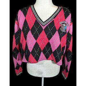 Monster High Pink And Black Argyle Cropped Sweater
